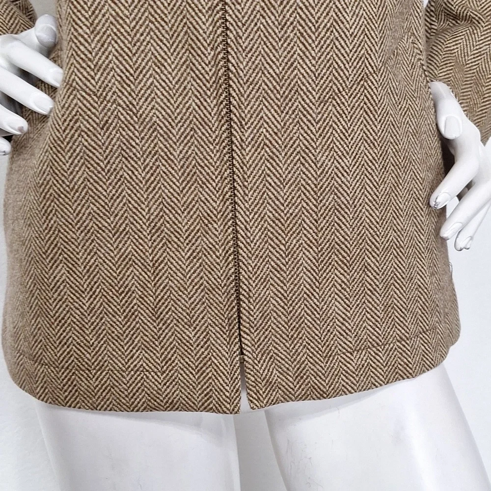 Lauren Ralph Lauren Quiet Luxury Beige Brown Lambswool Herringbone Coat Size 10 - Picture 4 of 12